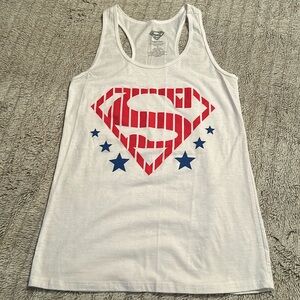 White sleeveless cotton, Superman shirt. Size Small